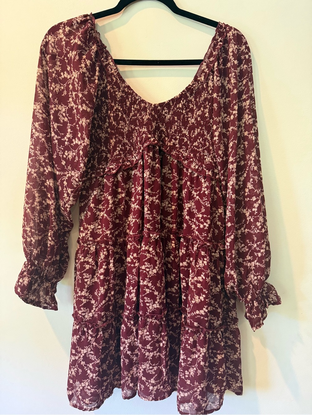 BaeVely Smocked Burgundy Mini Dress